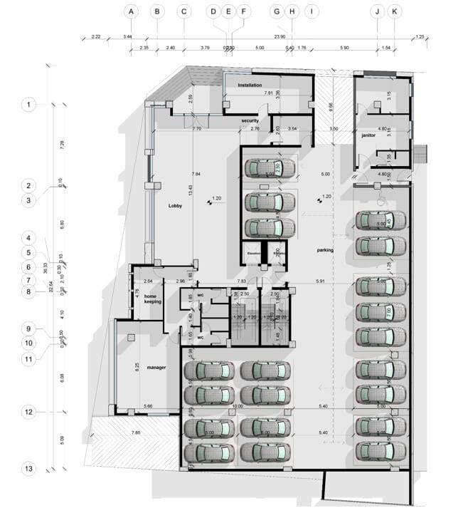 پلان طبقه همکف (Ground Floor Plan)